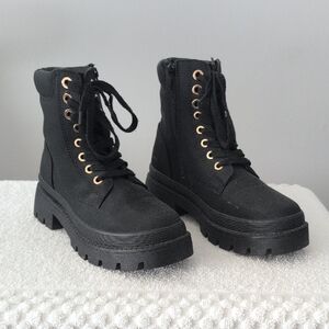 Shoe Dazzle Black Combat Boots with Gold Eyelets